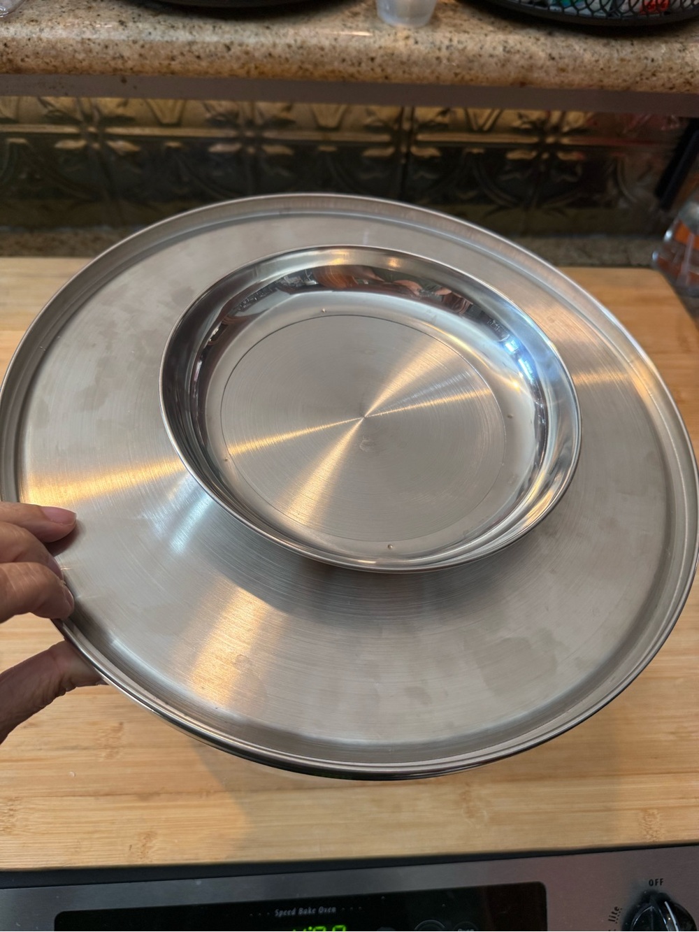 TableCraft 12" Plastic Cake Dome Cover and 13" Stainless Steel Plate Set - Picture 6 of 9